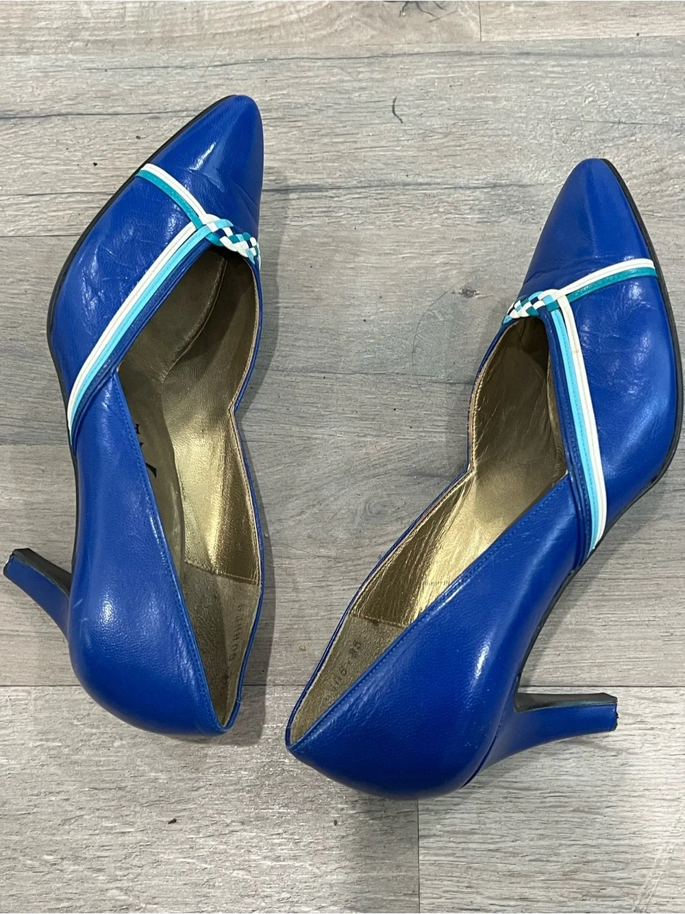 Yves Saint Laurent Cobalt Blue Pointed Leather Pumps with Braided Trim